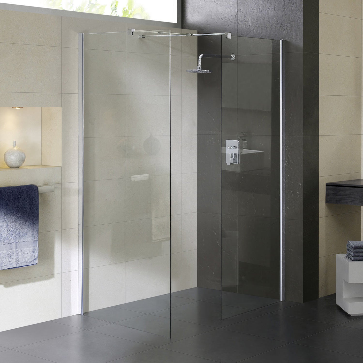 Cabine De Douche D'angle Murale En Cristal Transparent 8mm H198