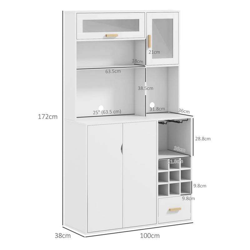 Mobile Dispensa con Portabottiglie 100x38x172 cm in Truciolato e Legno Bianco-3