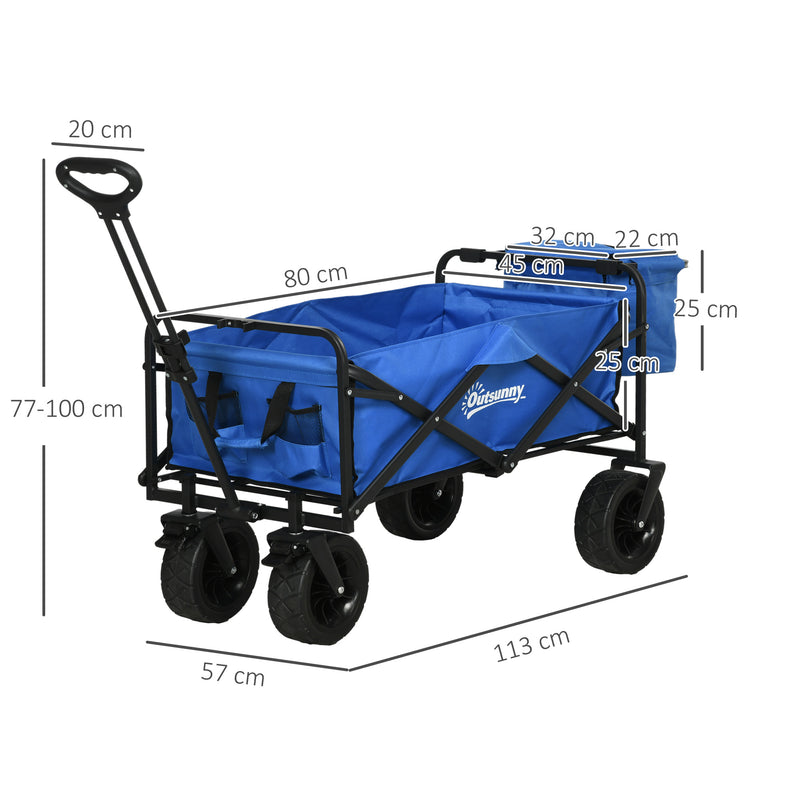 Carrello da Giardino 110L con Maniglia Telescopica e Borsa Termica  in Acciaio e Tessuto Blu-3