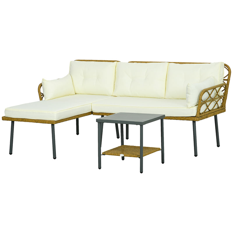 Salotto da Giardino Divano 2 Posti con Chaise Longue e Tavolino in Rattan PE Crema-1