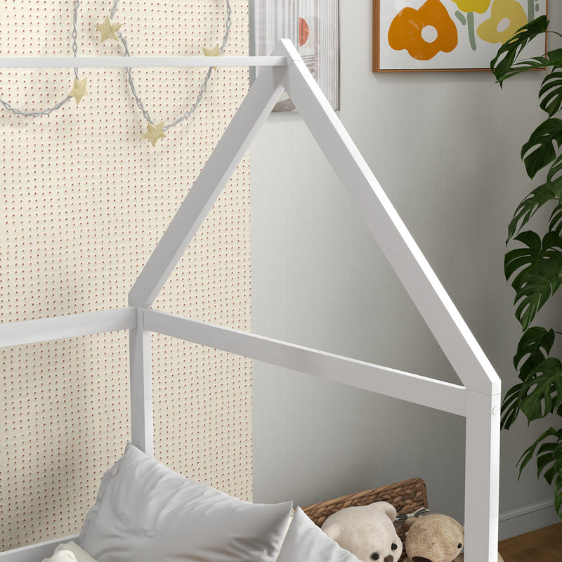 Letto per Bambini con Sponde di Protezione a Forma di Casetta 196x97,5x135 cm Bianco  -8