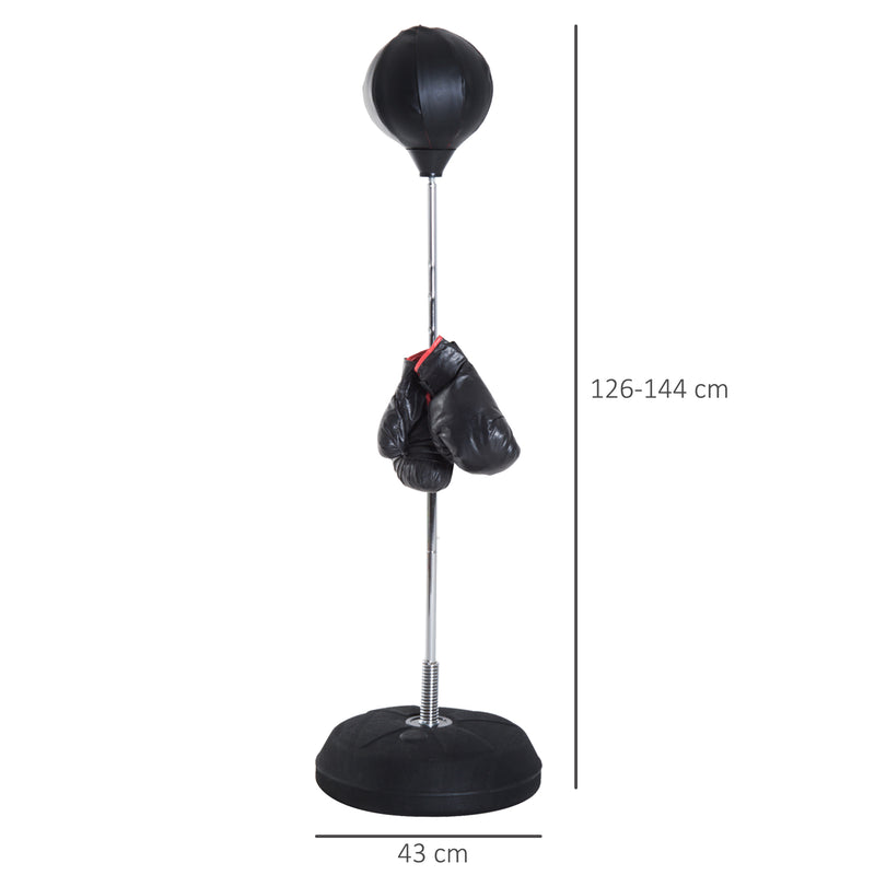 Punching Ball Sacco Boxe da Terra Altezza Regolabile 126-144 cm con Guantoni Nero-3