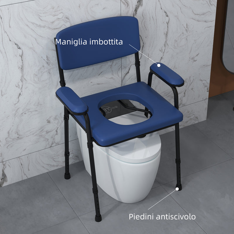 Sedia WC per Anziani e Disabili Altezza Regolabile e Secchio Rimovibile Blu   -6