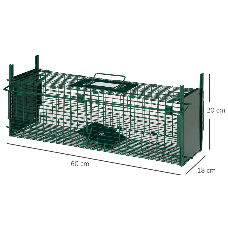 Gabbia Trappola per Animali Vivi Piccoli con Doppia Porta e Maniglia 60x18x20cm Verde Scuro-3