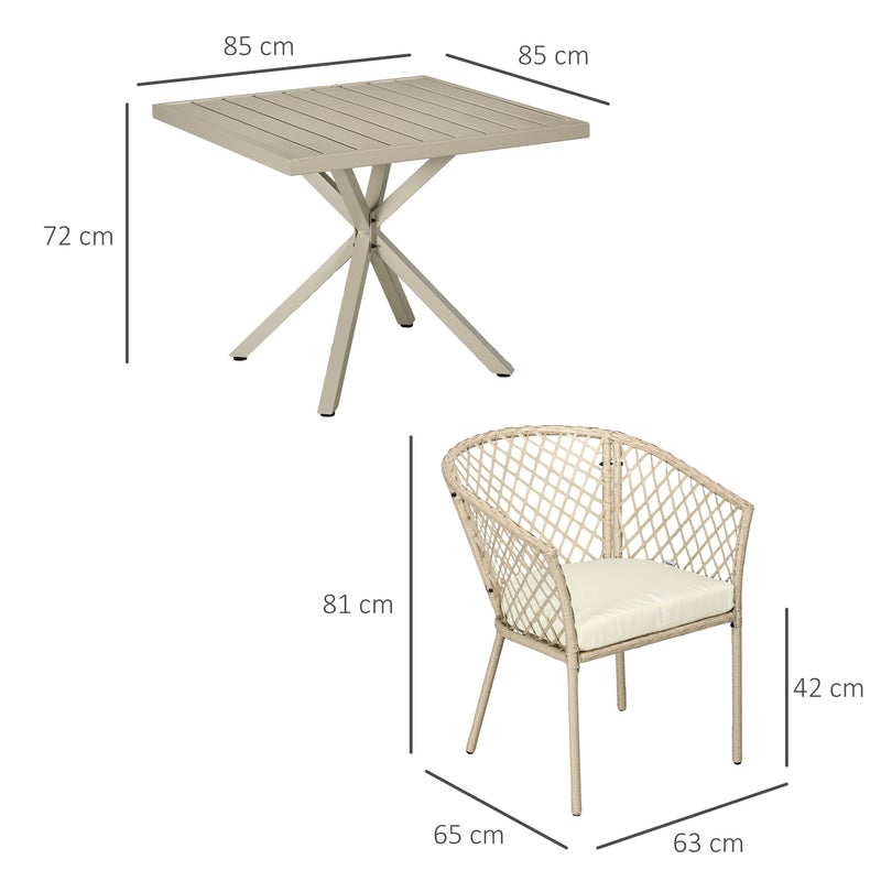 Set Tavolo e 4 Poltrone da Giardino con Cuscini in Acciaio e Rattan PE Khaki-3