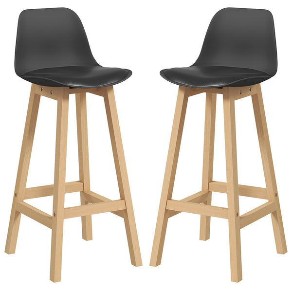 prezzo Set 2 Sgabelli da Bar 39x41x96 cm Gambe in Legno e Cuscino in Similpelle Nero