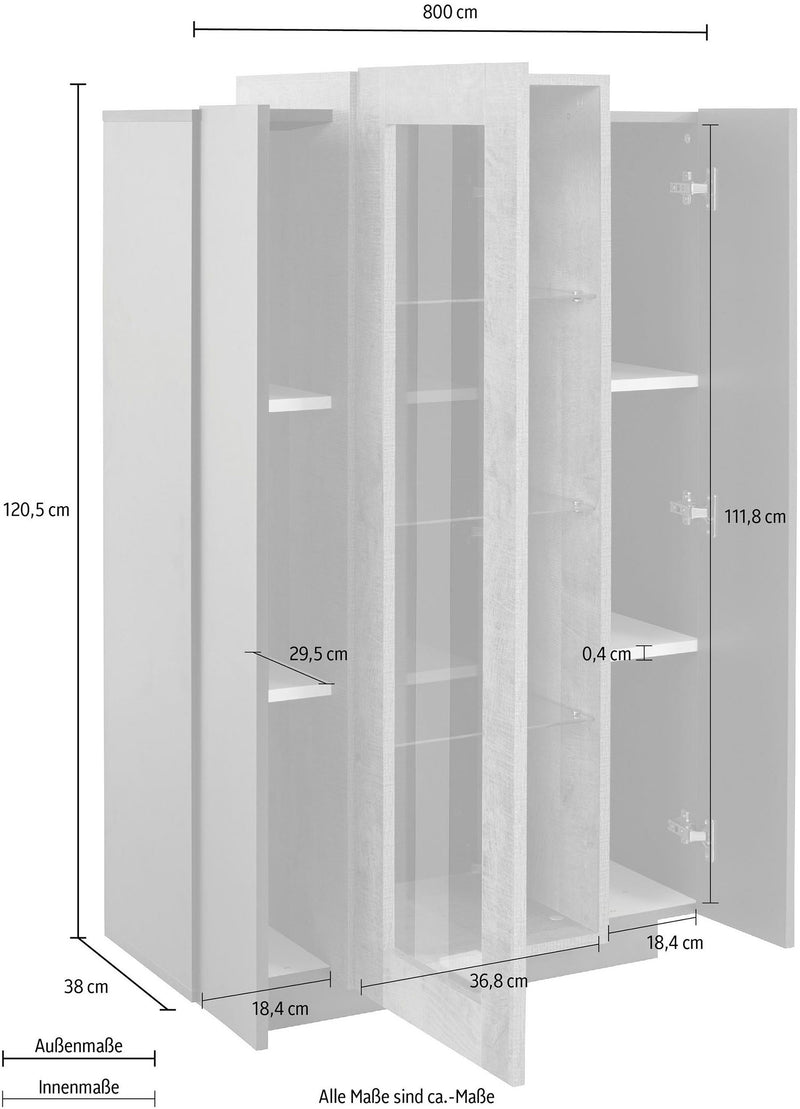 Vetrina 3 Ante 80x38x120,5 cm Coro Grigio Antracite Opaco/Rovere Wotan  -4