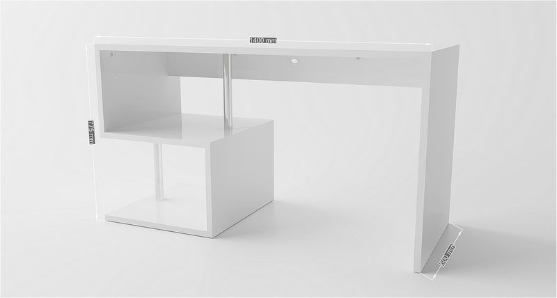 Scrivania con 2 Ripiani 140x60x77,5 cm Esse Bianco Lucido-3