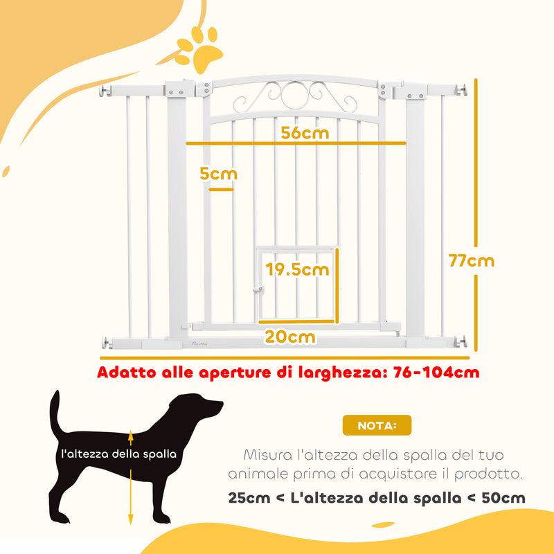 Cancelletto di Sicurezza per Animali con Estensioni 76-104x77cm Porta per Gatti Bianco -3