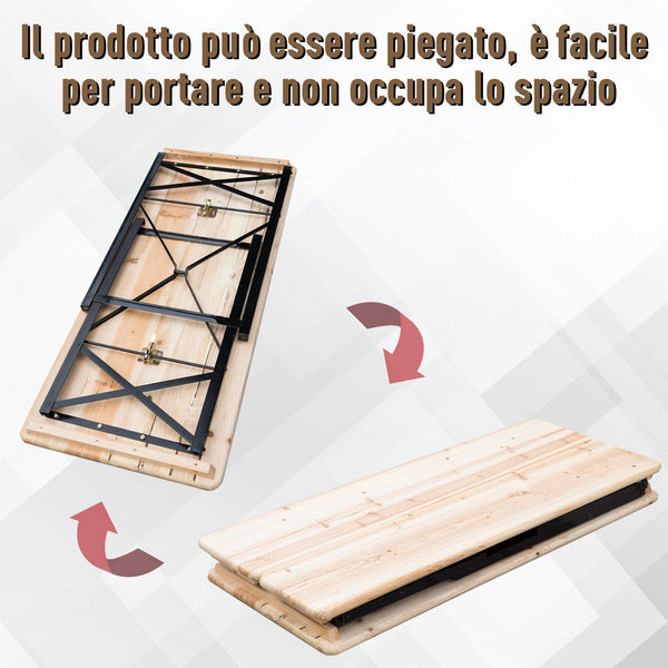 Set Birreria da Giardino Pieghevole in Legno Tavolo 120x50 cm 2 Panche  Breuer Abete Seconda Scelta sconto