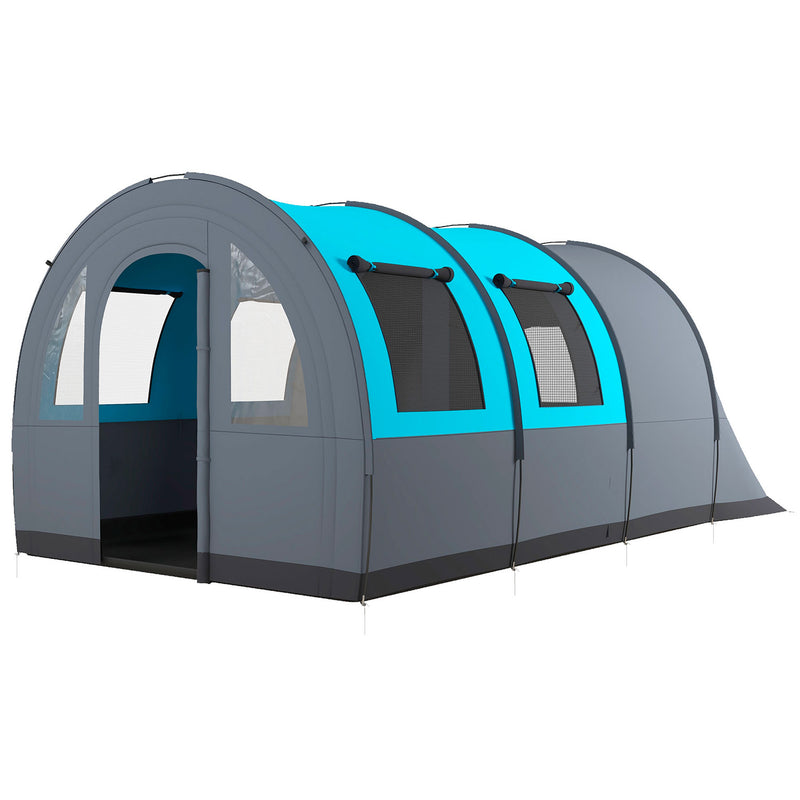 Tenda da Campeggio 5 Posti Impermeabile con Zona Notte e Giorno 480x260x200 cm in Poliestere Grigio e Blu-1