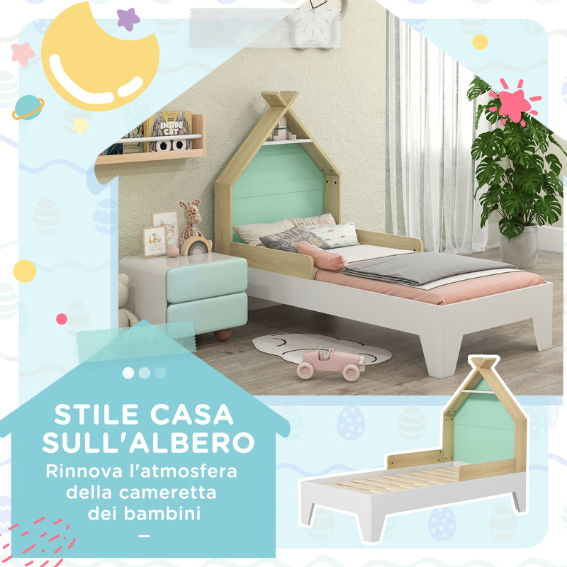 Struttura Letto Singolo per Bambini 144x74x110 cm Casetta con Sponde in Legno Verde  -6