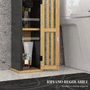 Mobiletto Bagno con Ripiano Aperto e Armadietto 18x18x75 cm in Bambù e MDF Nero e Color Legno-5