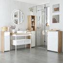 Mobile Bagno con Cassetto e Armadietto con Ripiano Regolabile Interno 32,6x30x90 cm in MDF Bianco e legno naturale-2