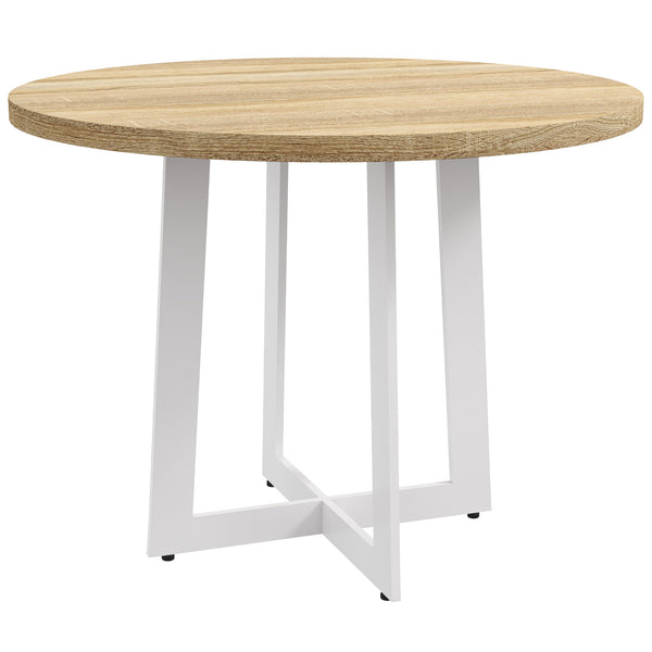 acquista Tavolo da Pranzo Rotondo Moderno per 4 Persone Ø100x75 cm in MDF e Acciaio colore Legno Naturale e Bianco