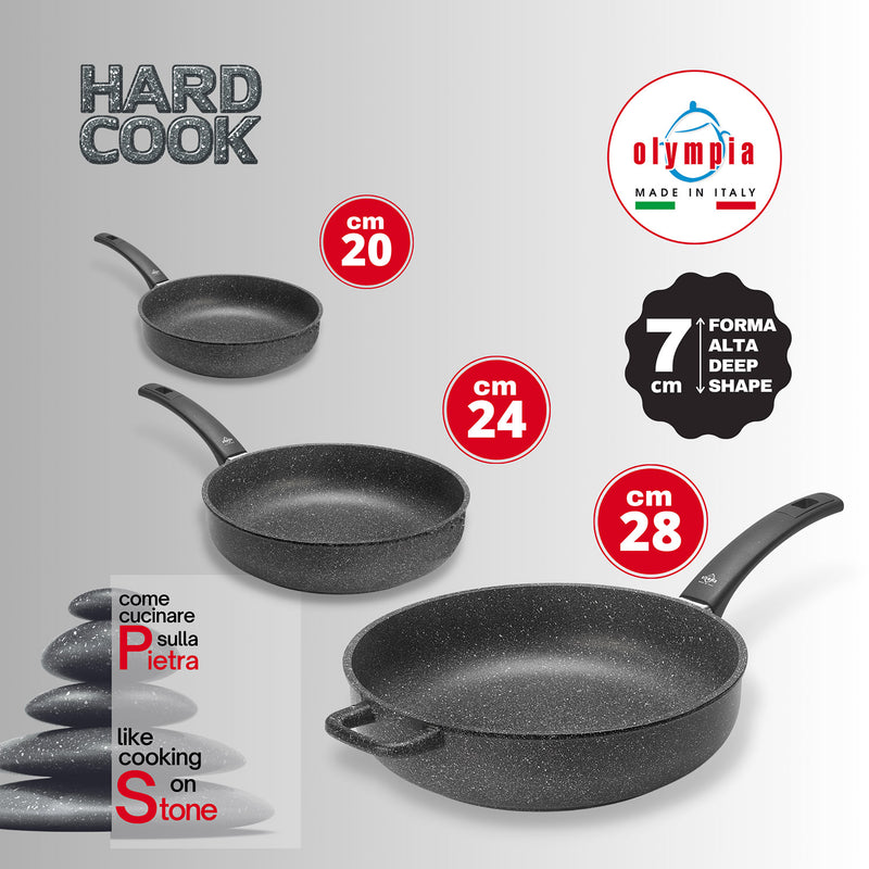 Padella Alta Antiaderente 1 Manico Olympia Hard Cook Varie Misure-5