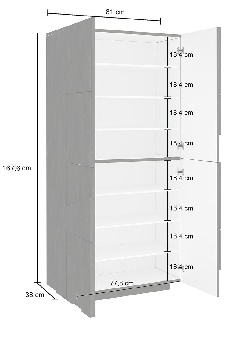 Scarpiera 4 Ante Battenti 81,2x39,2x167,6 cm Ping Cemento Bronx-4