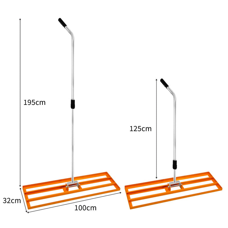 Rastrello Livellante Estensibile 100x32x125-195 cm Livellatrice in Acciaio Arancione -4