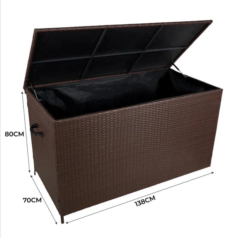 Baule da Esterno 138x70x80 cm in Rattan con Borsa Impermeabile Marrone -5