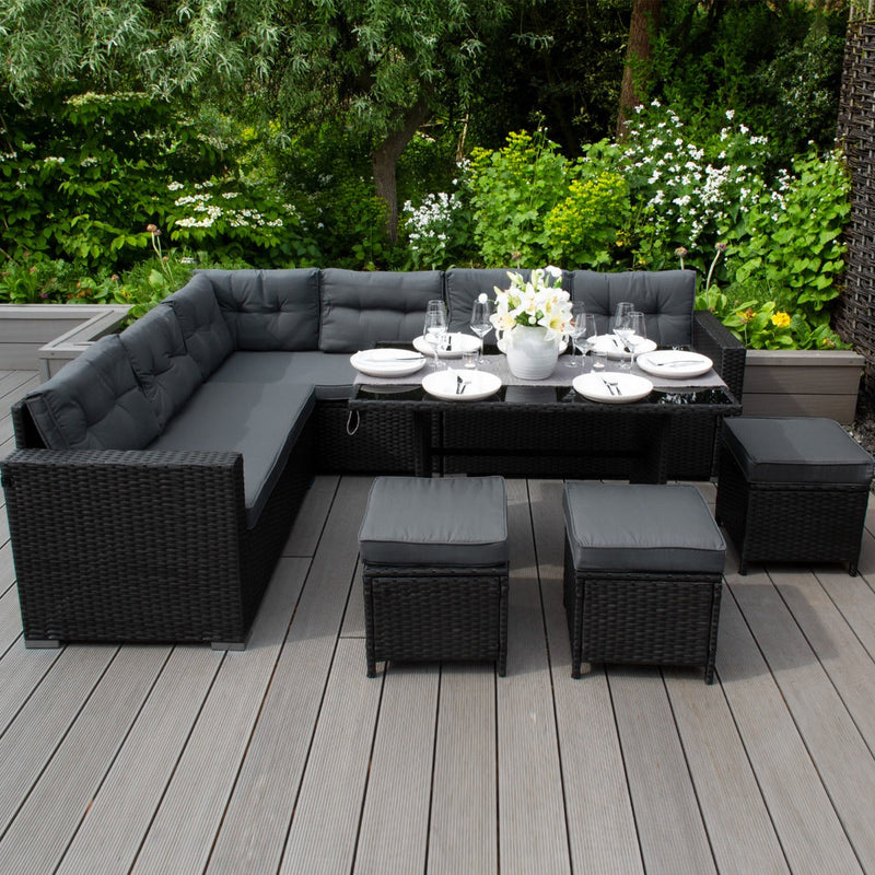 Set Salotto da Giardino 240x186x70 cm ad Angolo con Tavolo e Box Contenitore in Rattan Nero-2