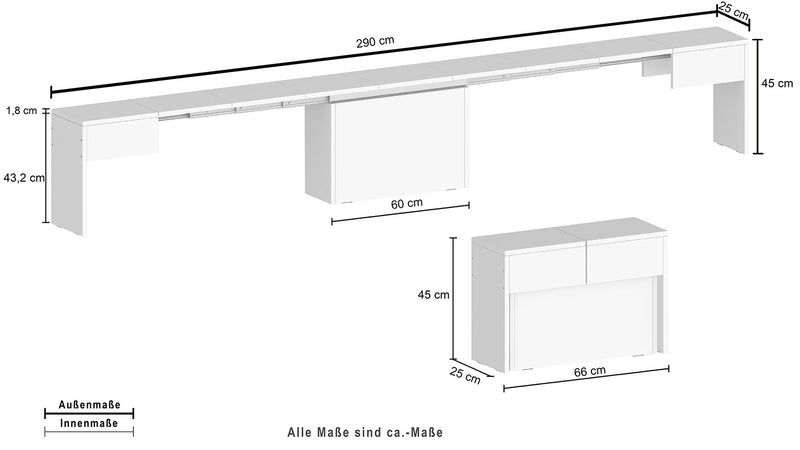 Panca Allungabile 66/290x25x45 cm Pratika Singola A Larice Bianco  -10