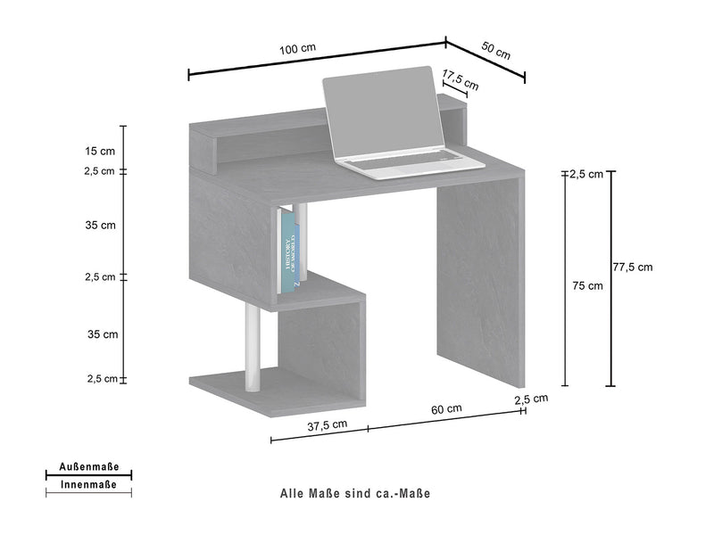 Scrivania a Giorno 100x50x92,5 cm Esse Report Grigio  -7