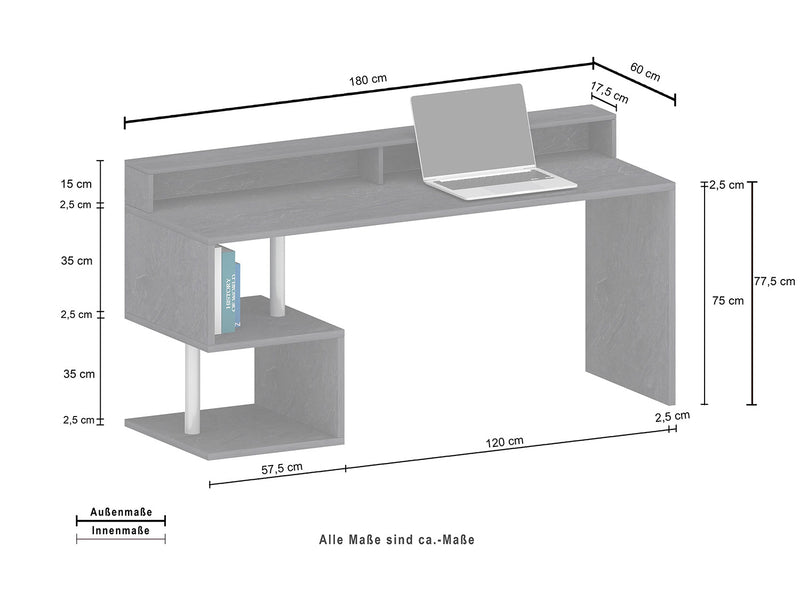 Scrivania a Giorno 180x60x92,5 cm Esse Bianco Lucido  -7