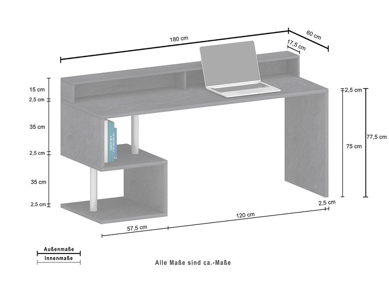 Scrivania a Giorno 180x60x92,5 cm Esse Rovere Wotan  -7