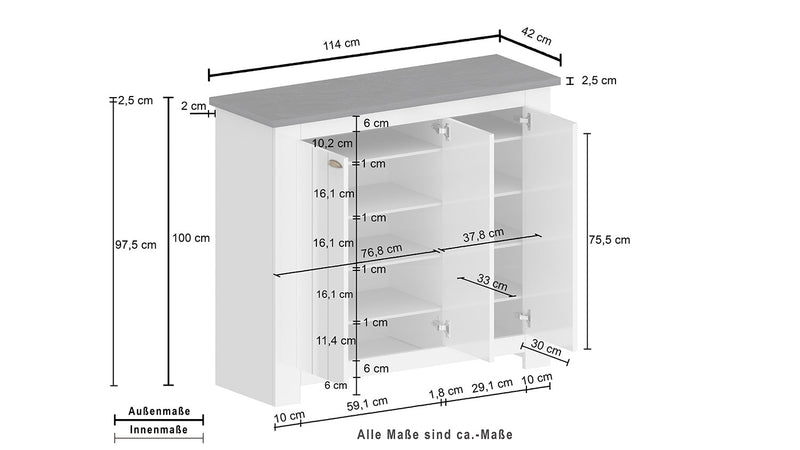 Scarpiera 3 Ante 114x42x100 cm Figo 3A Bianco Opaco/Rovere Wotan  -7