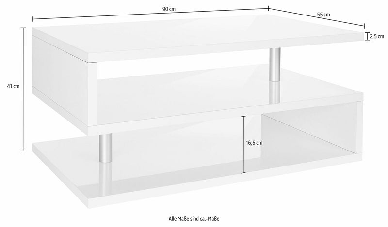 Tavolino a S con Ripiani a Giorno 90x41,5x55 cm Zeta Acero Pereira  -4