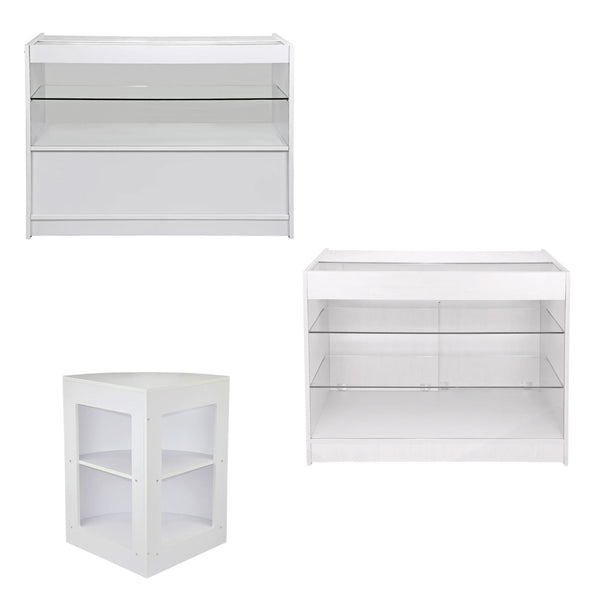 Set 3 Banconi Negozio Modulari Ripiani in Vetro in Laminato Bianco Brillante prezzo