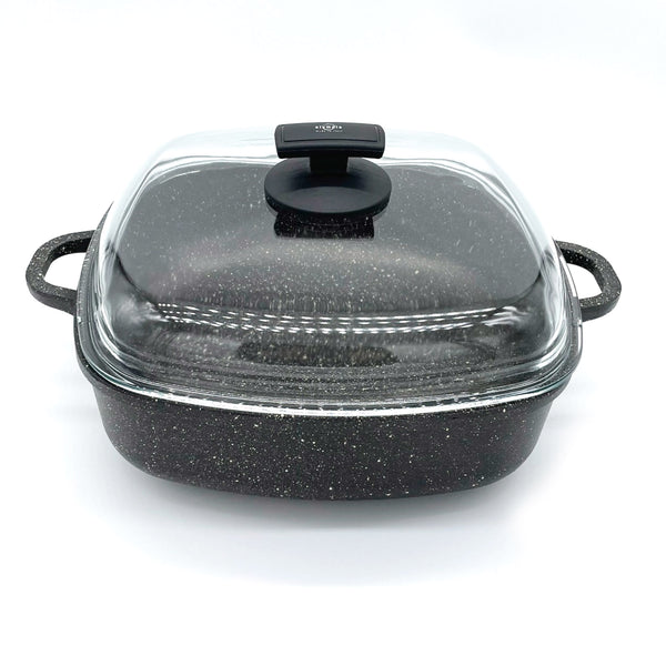 sconto Tegame Quadrato con Coperchio in Vetro Antiaderente 2 Manici 28x28 cm Olympia Hard Cook