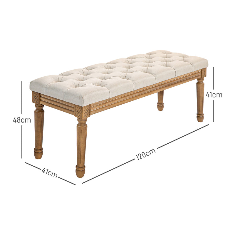 Panca Fondoletto Seduta Trapuntata a Bottoni 120x41x48 cm Crema   -3