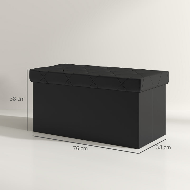 Panca Contenitore Pieghevole 84L 76x38x38 cm in Finta Pelle Nero-3