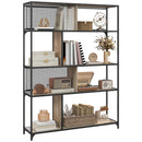 Libreria Design Industriale a 5 Livelli Porta Metallica Scorrevole 120x30x161 cm in Legno e Acciaio Nero e Grigio-1