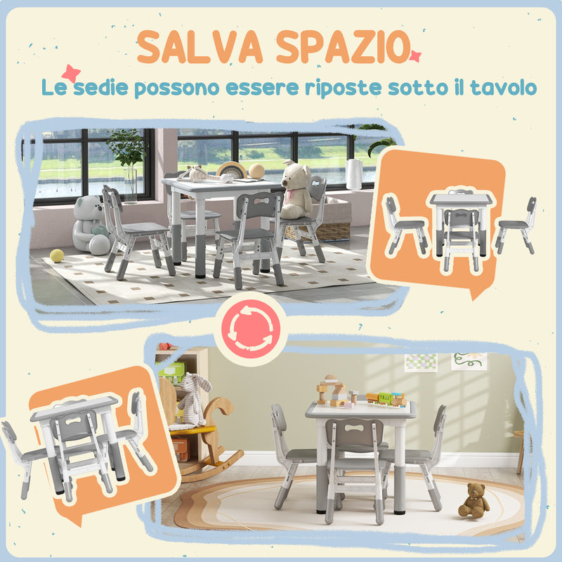 Set Tavolo con 4 Sedie per Bambini Altezza Regolabile Grigio  -7