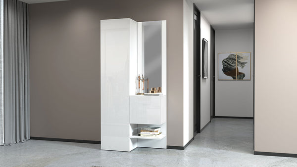 Mobile Ingresso 2 Armadietti e Specchio 90x35x191 cm Kompact Bianco Lucido acquista