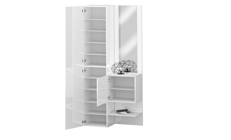 Mobile Ingresso 2 Armadietti e Specchio 90x35x191 cm Kompact Bianco Lucido  -5