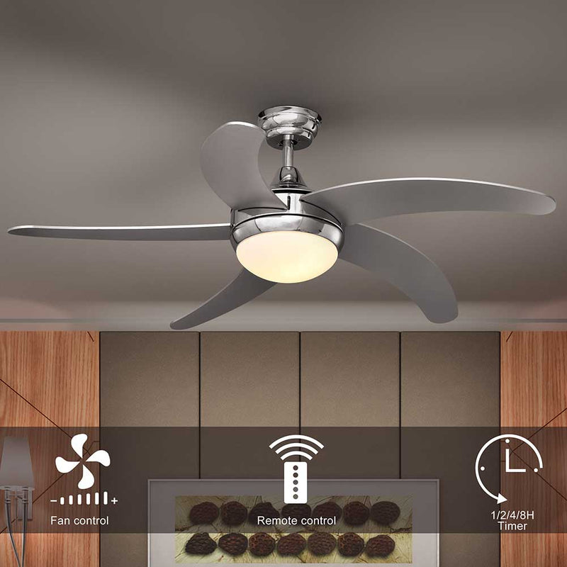 Ventilatore da Soffitto 5 Pale Legno con Lampada e Telecomando Diametro 132 cm-2