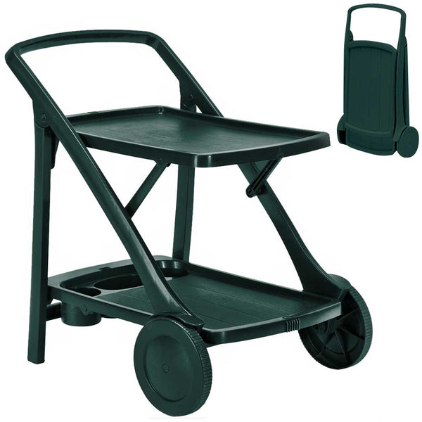 Carrello Cucina Portavivande Esterno in Resina con Vassoio Portabottiglie Verde prezzo