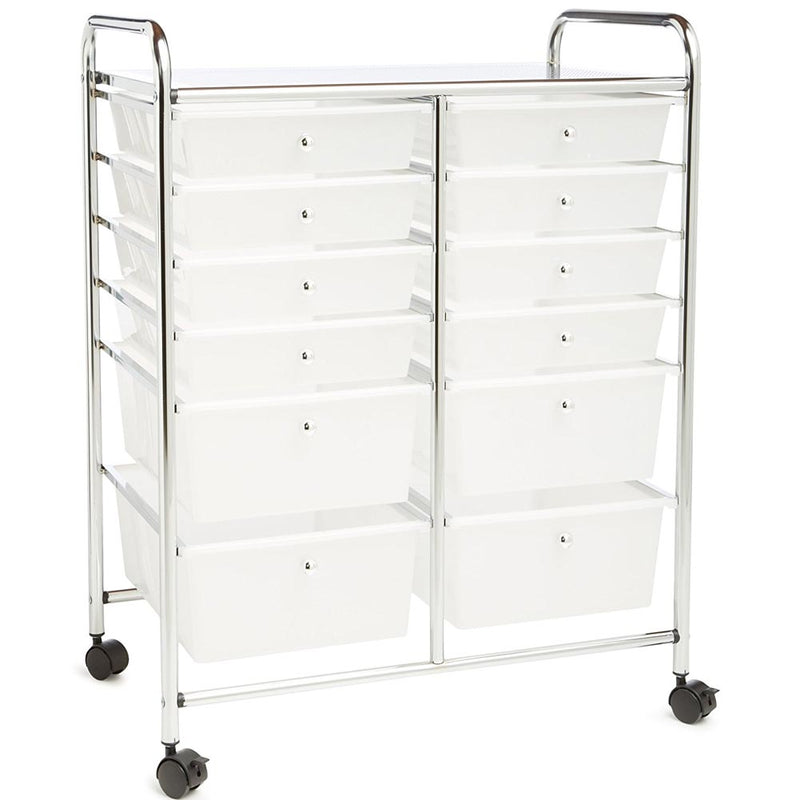 Carrello Cassettiera Multiuso Acciaio Casa Ufficio Estetista 12 Cassetti Bianco-1