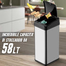 Pattumiera Automatica cn Sensore Elettrico 58Lt Bidone Spazzatura Cucina Acciaio-2