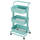 Carrello Trolley Cucina in Metallo 3 Ripiani 43x36x85 4 Ruote Salvaspazio Blu-1