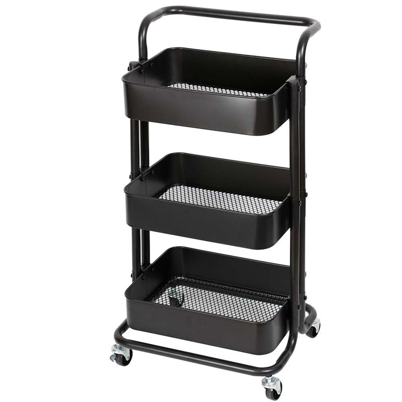 Carrello Trolley Cucina in Metallo 3 Ripiani 43x36x85 4 Ruote Salvaspazio Nero-1