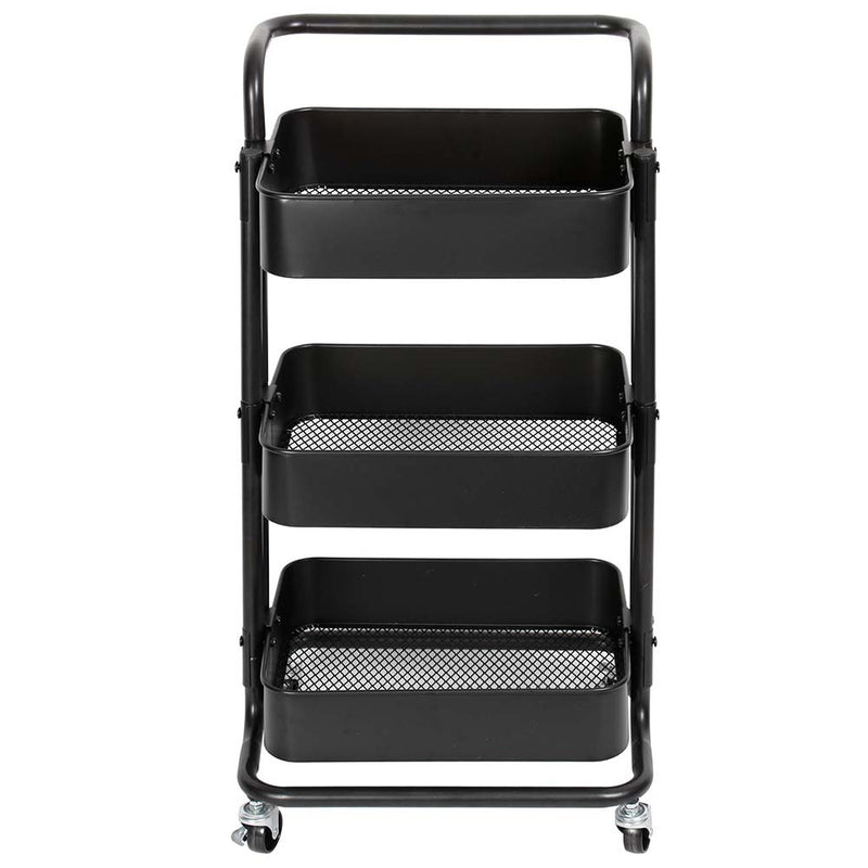 Carrello Trolley Cucina in Metallo 3 Ripiani 43x36x85 4 Ruote Salvaspazio Nero-3