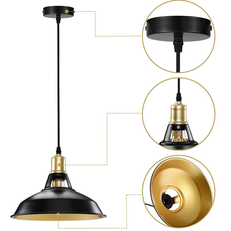 Coppia Lampadari Sospensione Moderno Design Industriale Lampada Metallo Nero Oro-4