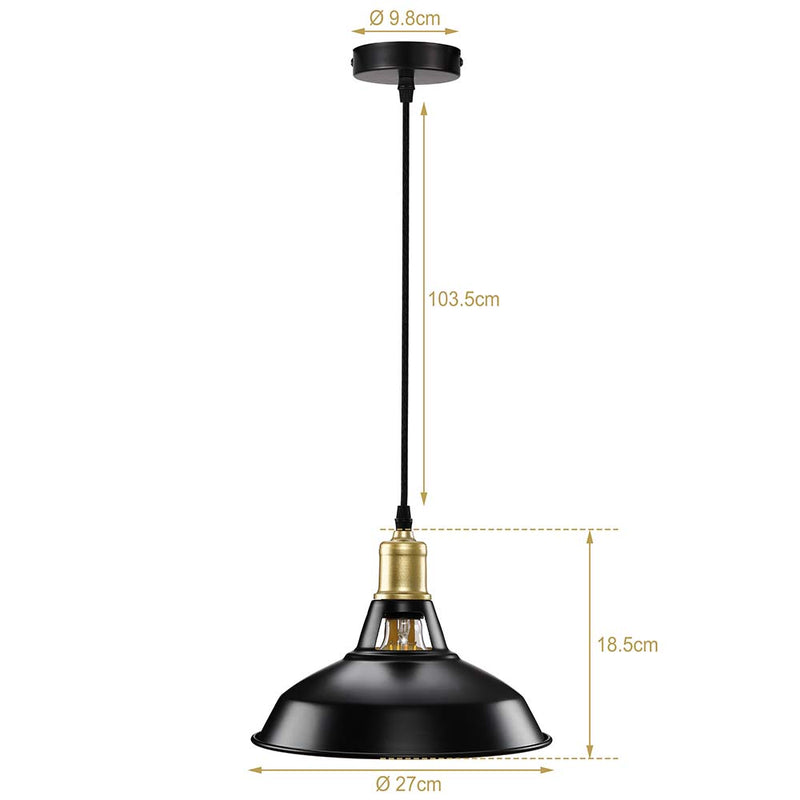 Coppia Lampadari Sospensione Moderno Design Industriale Lampada Metallo Nero Oro-5