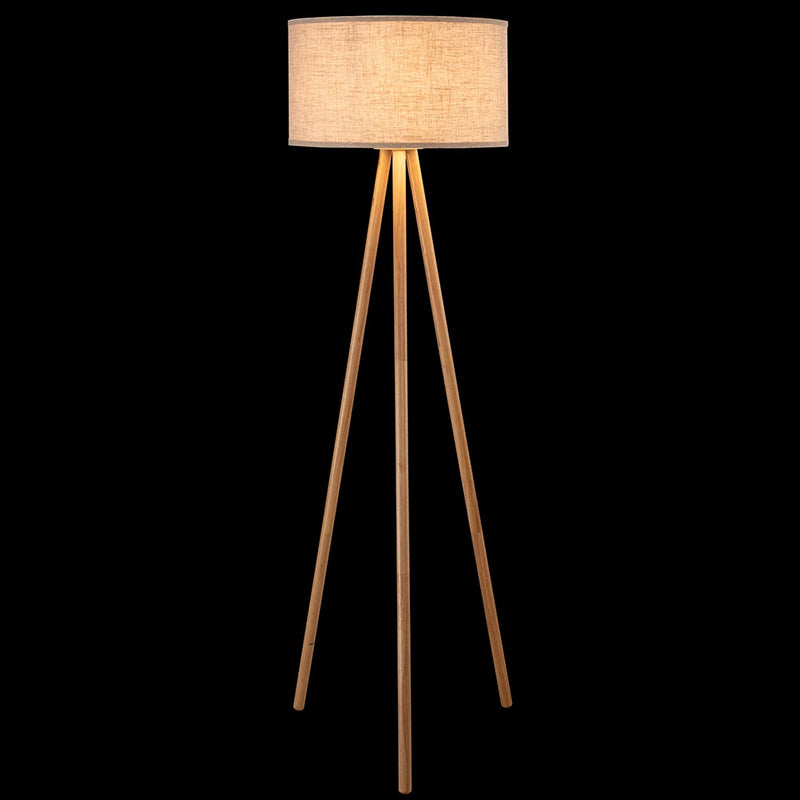 Lampada Piantana Terra Design Moderno in Legno Paralume Tessuto Luce E27 Beige-3