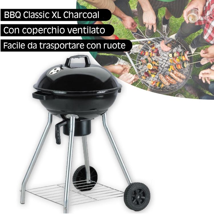 Barbecue Griglia Bbq Carbone Coperchio 2 Ruote Carbonella Giardino Acciaio Inox -2