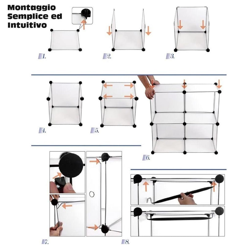 Armadio Guardaroba Modulare 20 Cubi 4 Ante Appendiabiti Mobile Componibile-2